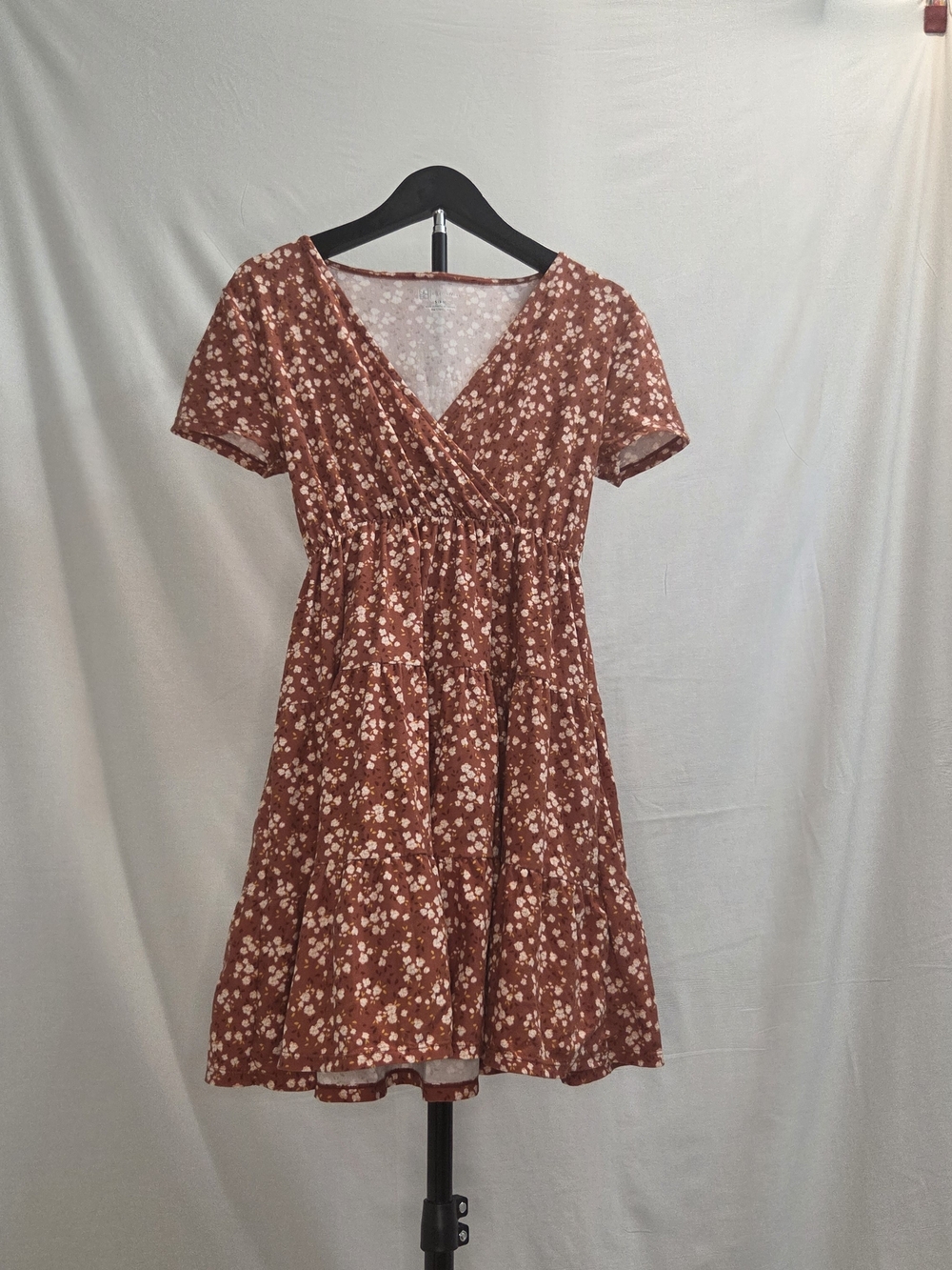 No Boundaries Rust Floral Wrap Mini Dress